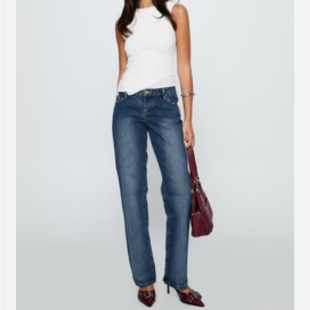 Princess Polly Blue Highrise Straight Leg Jeans Size 6 Cotton